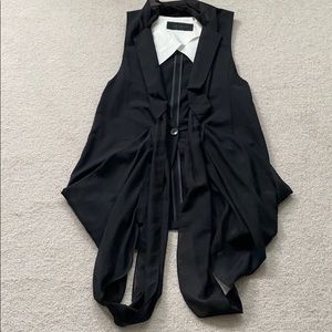 Black wool and chiffon long vest